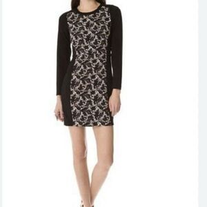 CLUB MONACO Wom Sz 2 Ashton Dress Ponte Knit Black Exposed Zip Leaf‎ Print Black